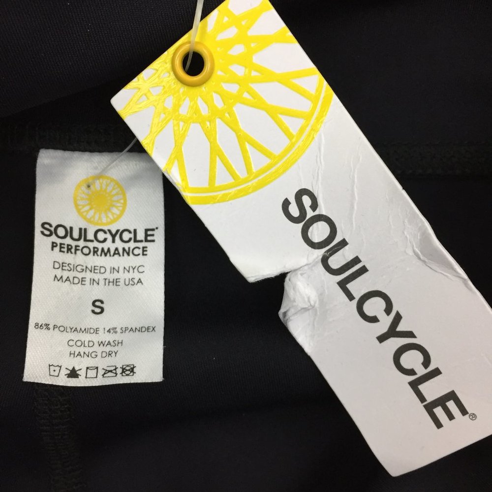NWT SOULCYCLE Black Blue White Colorblock Capri Cropped Active Leggings - Picture 2 of 10
